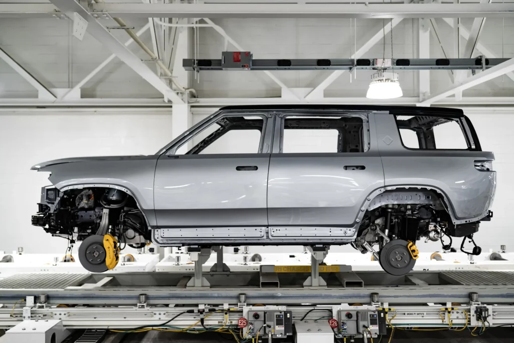 Rivian R1S in the factory being built