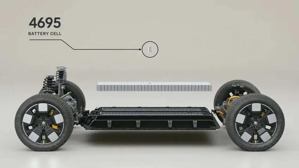 Rivian R2 skateboard with LG 4695 battery