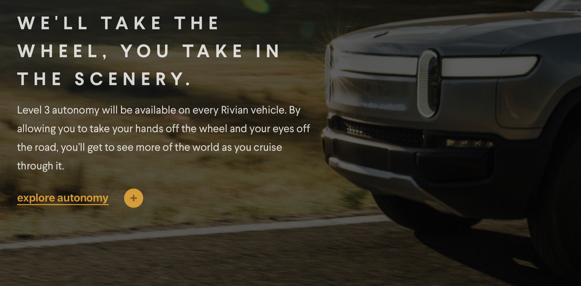 Screenshot from Rivian.com in 2019 showing Level 3 autonomy promises