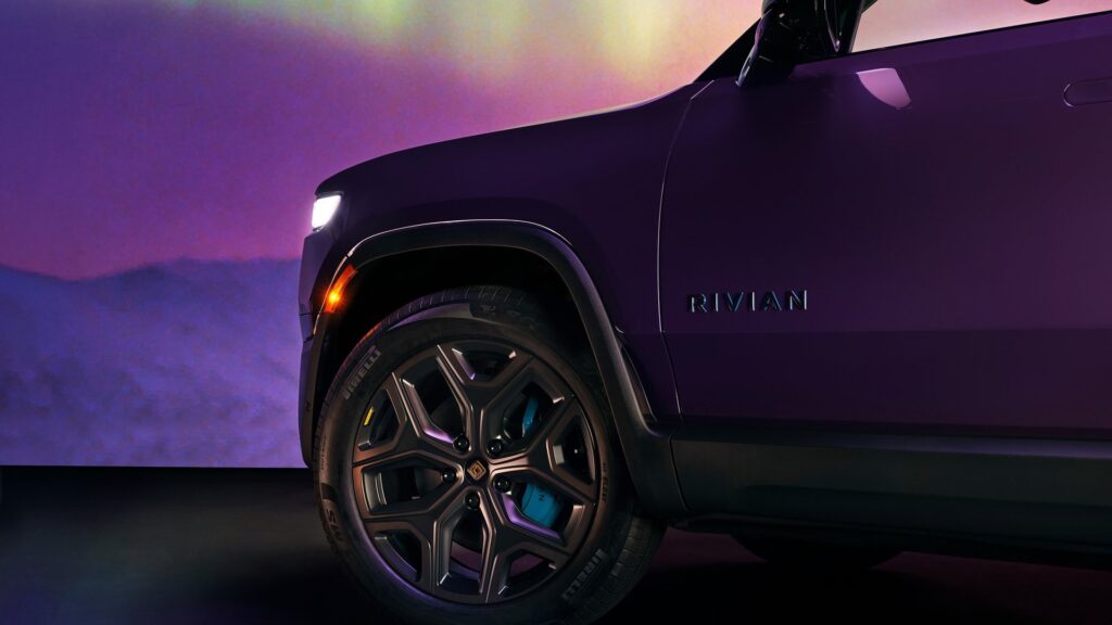 Rivian R1S in Borealis paint color
