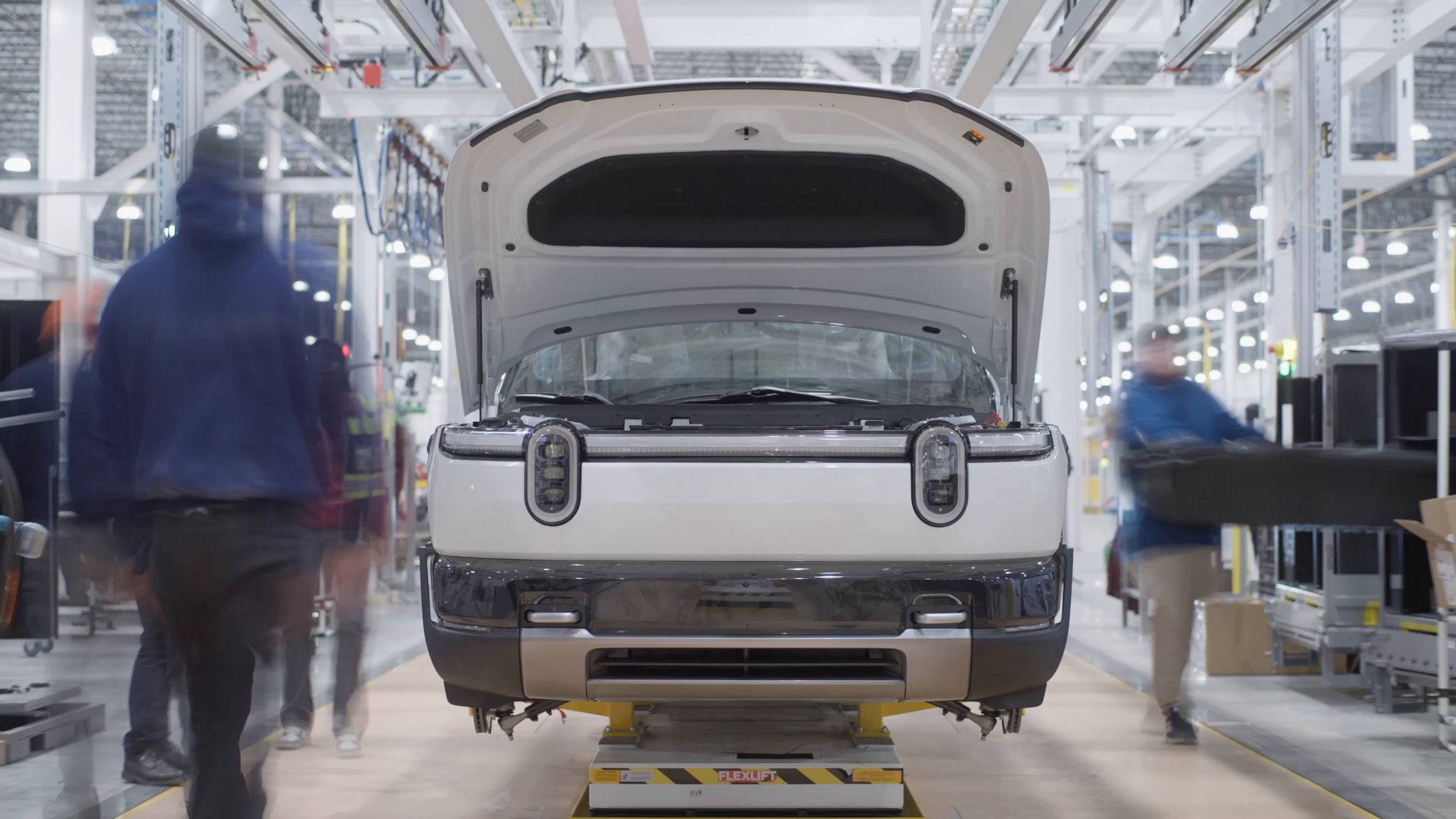 Rivian R2 Glacier White Construction