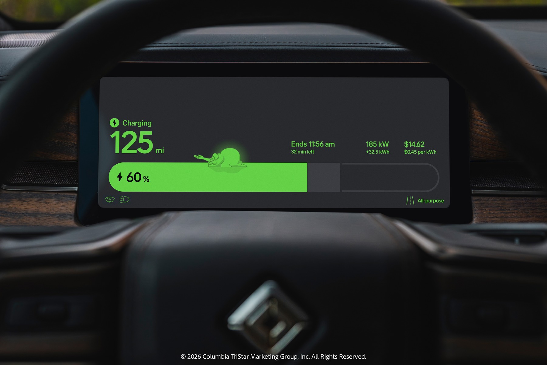 Ghostbusters themed charging screen on a Rivian display