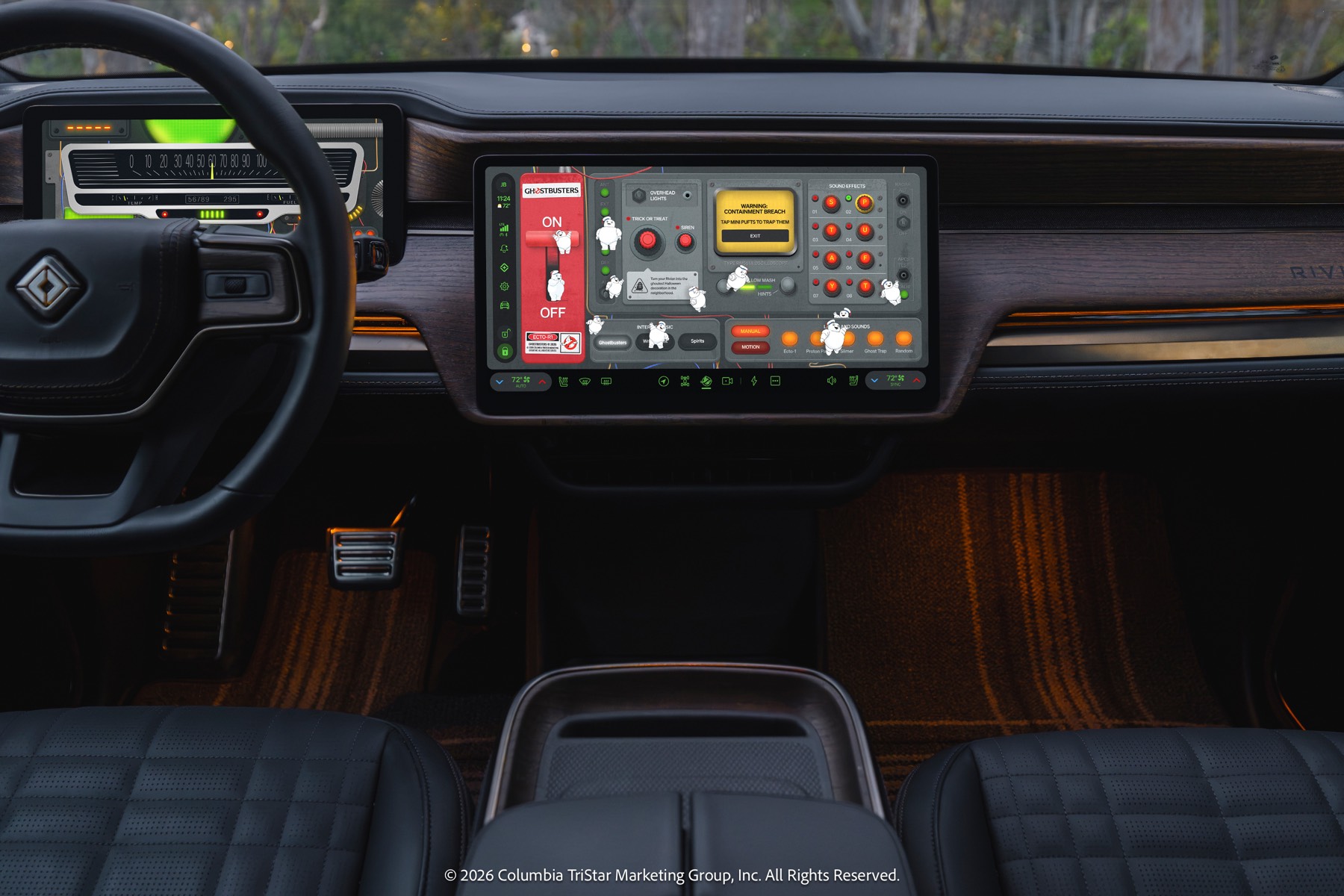 Ghostbusters app on the Rivian center display
